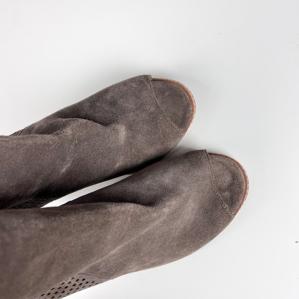 Gianni Bini Womens 10 Suede Leather Gray Ankle Booties Boots 4.5" Heel Open Toe - Picture 6 of 12